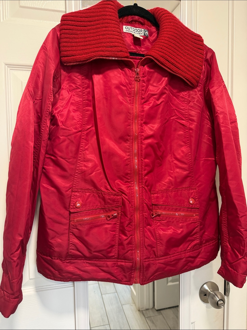 Women's Red Zip Jacket with Ribbed Collar